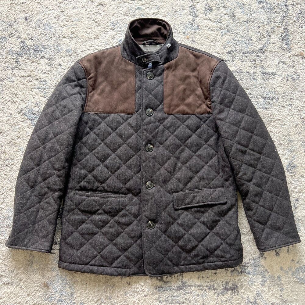 Hart Schaffner Marx Stallworth Quilted Jacket Mens L Wool Herringbone Shooting